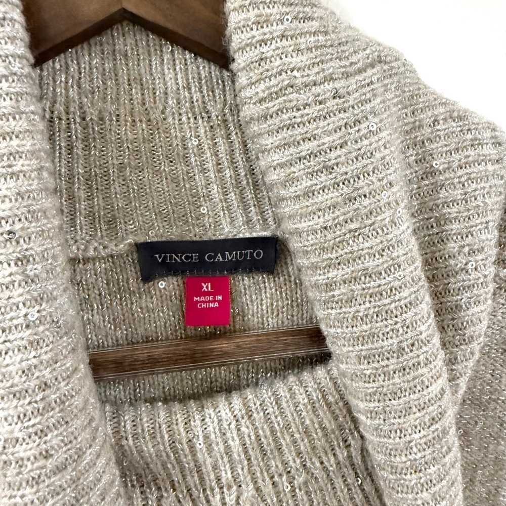 Vince Camuto Sequin Turtleneck Sweater XL Beige Oatmeal Sparkle Knit NWT - Picture 6 of 15